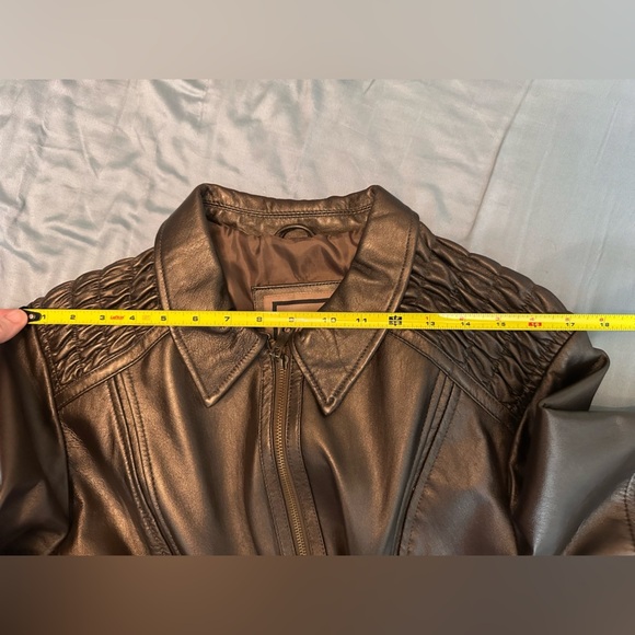 Women’s Leather Excelled Collection Zip Jacket metallic bronze belt strap Size M - Picture 9 of 13